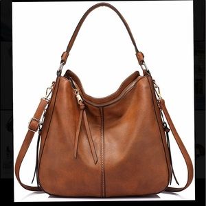 Realer Faux Brown Leather with Tassel Hobo Bags